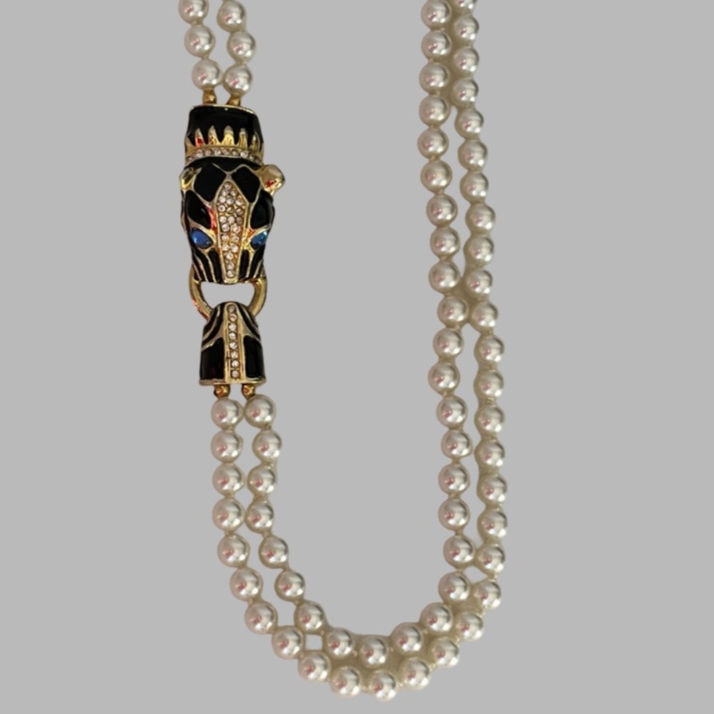 Park Lane Panther Jaguar Double Strand Faux Rhinestone Necklace Gold Tone - Picture 6 of 16